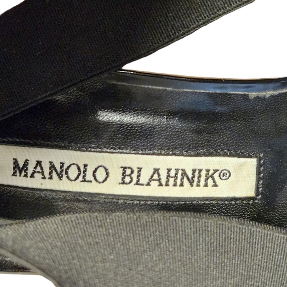 Manolo Blahnik Patent Leather Crisscross Strappy Wedge Sandals US7 37.5 Designer - Picture 4 of 8